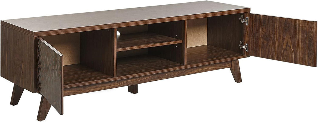 Beliani TV-Möbel dunkler Holzfarbton shwarzes geometrisches Muster Retro-Stil Prescot