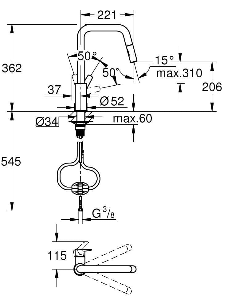 GROHE Start - Einhand- Spültischarmatur (hoher Auslauf, Schwenkbereich 360°, herausziehbare Dual Spü