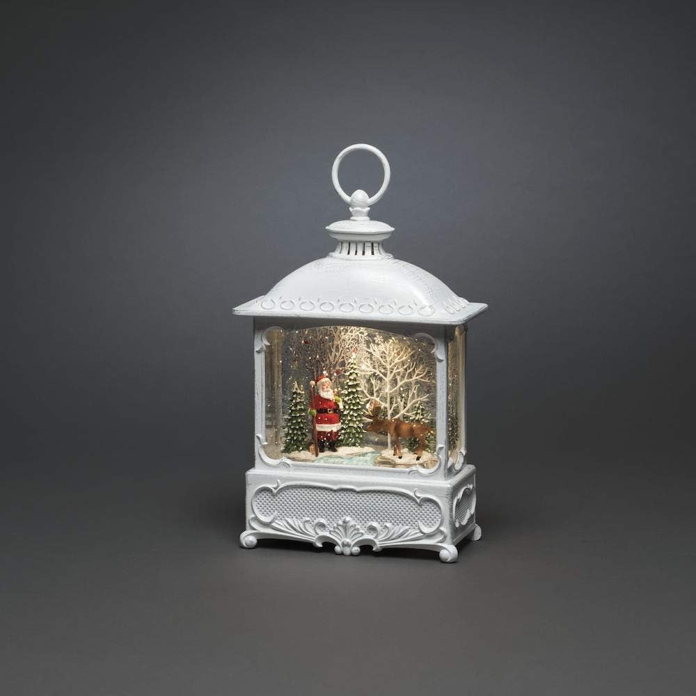 Konstsmide Wasserlaterne gross, Weihnachtsmann mit Elch, antique weiss, mit an/aus Schalter, 5h Time