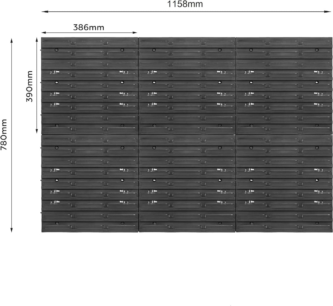 Lagersystem Werkstattregal | 117 x 78 cm | 40 stck. Box | Wandregal mit Stapelboxen - Wandplatten Ex