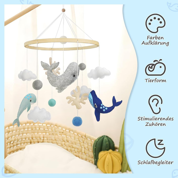 Hängemobile Windspiel Meerestiere, 3D Wolken Fische Mobile, Babyspielzeug für Kinderbett oder andere