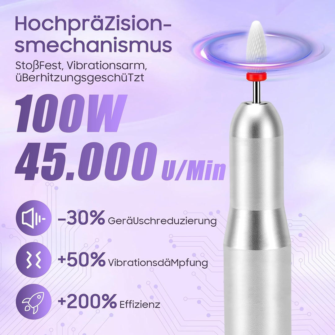 Elektrischer Nagelbohrer, 45.000 U/min, Wiederaufladbare Kabellose Nagelfeilenmaschine mit LED-Anzei