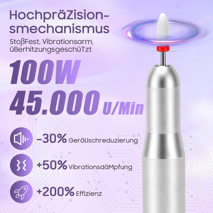 Elektrischer Nagelbohrer, 45.000 U/min, Wiederaufladbare Kabellose Nagelfeilenmaschine mit LED-Anzei
