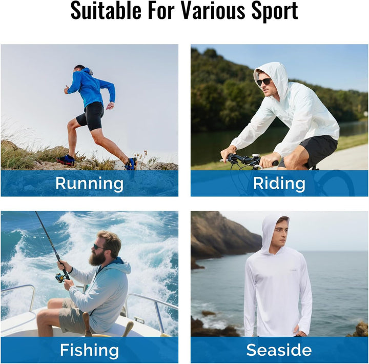 Herren Langarm Rashguard Kapuzenpullover UPF50+ Shirt Rashguard Angelbekleidung UV Sonnenschutz Surf