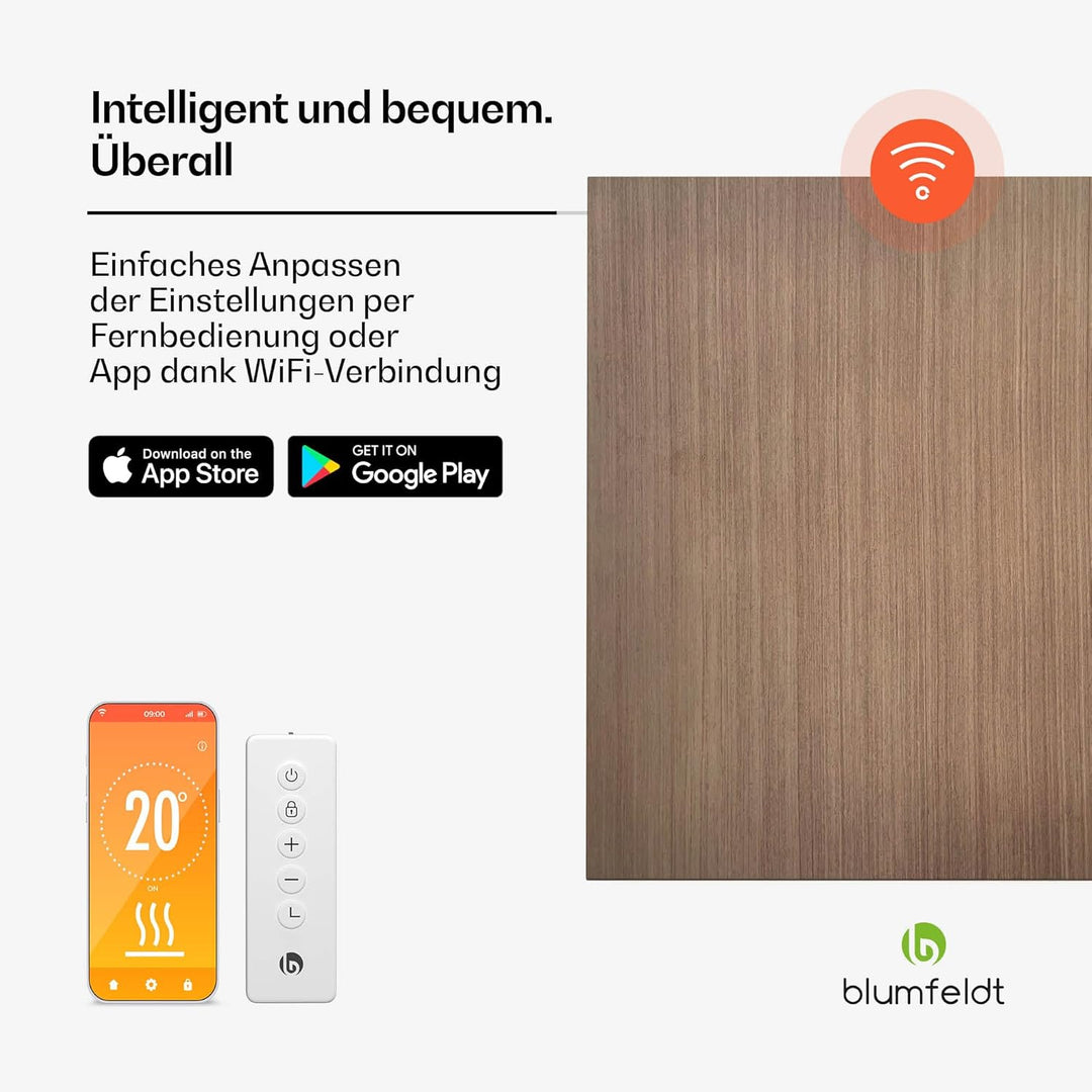 blumfeldt Infrarot Wandheizung 350W – IP44, WLAN- & App-Steuerung, Thermostat, Überhitzungsschutz, I