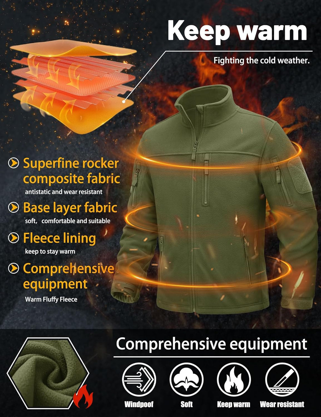 TACVASEN Herren Militär Outdoor Fleecejacke Warme Taktische Jacke Fleece Jacket S Armeegrün, S Armee