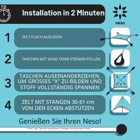 Neso Zelte Grande Beach Zelt, 2,1 m hoch, 2,8 m (9 ft) x 2,8 m (9 ft), Verstärkte Ecken und Kühlfach