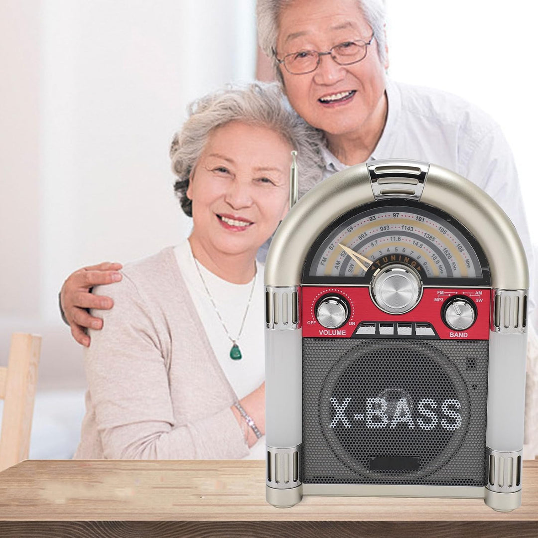 AM FM Vintage-Radio, Tragbares Retro-Kurzwellenradio mit Bluetooth-Lautsprecher, Wiederaufladbare Re