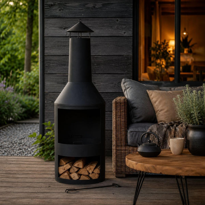 BBQ Collection Terrassenofen mit Schornstein - Feuerstelle 44,5 x 44,5 x 134 cm - Gartenkamin für Br