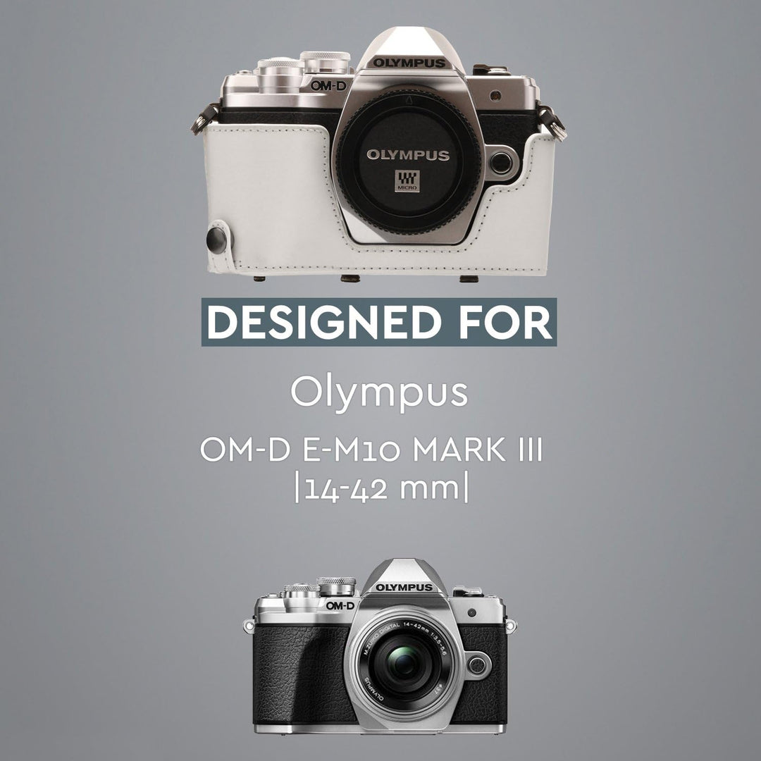MegaGear Olympus OM-D E-M10 Mark III (14-42mm) Ever Ready Leder Kamera-Case mit Trageriemen und Batt
