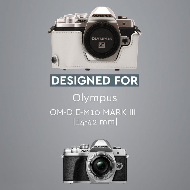 MegaGear Olympus OM-D E-M10 Mark III (14-42mm) Ever Ready Leder Kamera-Case mit Trageriemen und Batt