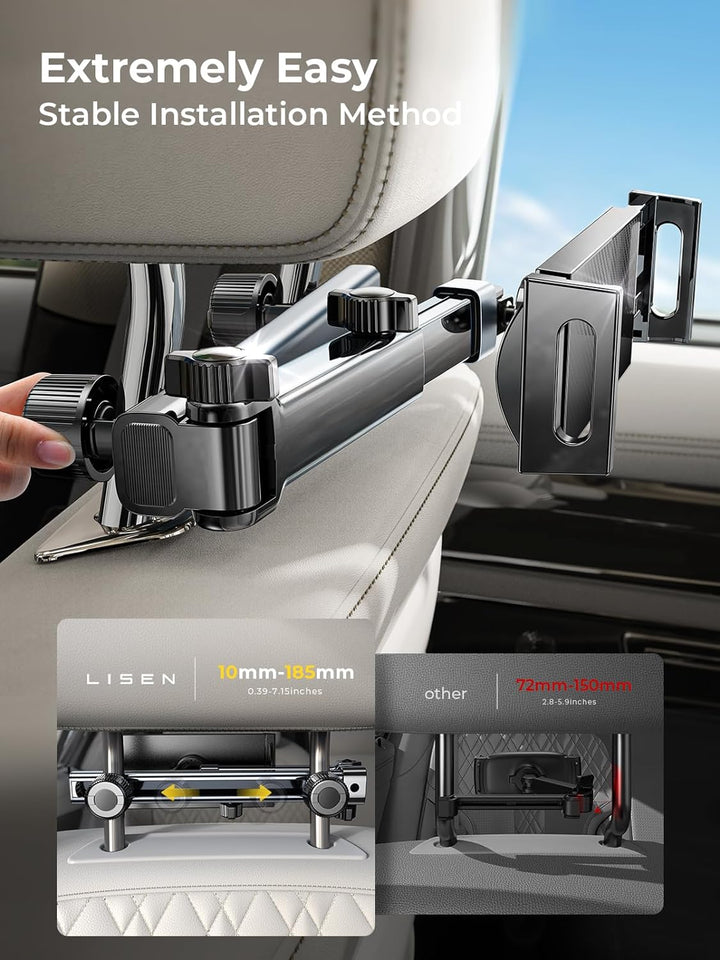 LISEN Tablet Halterung Auto, Tablethalterungen Auto - Ausziehbare KFZ Tablet Halter Kopfstütze, Univ