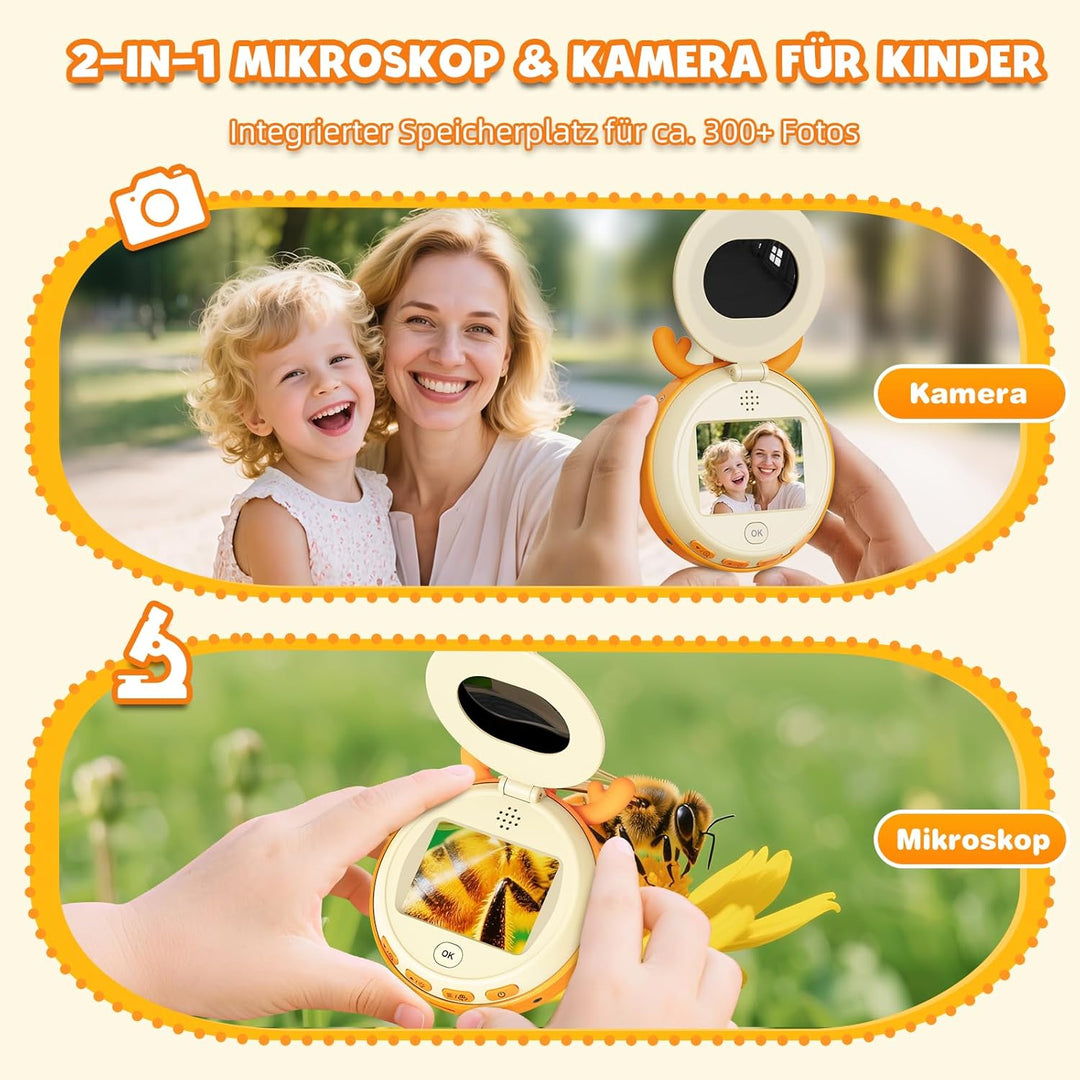 2-in-1 Mikroskop für Kinder mit Kamera und 2 Zoll IPS Bildschirm, Digitales Tragbares Mikroskop, Han