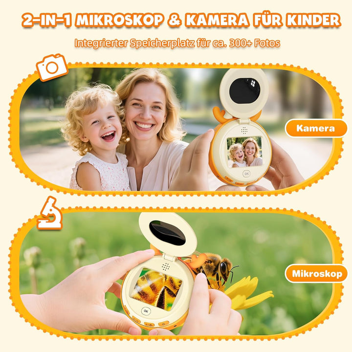 2-in-1 Mikroskop für Kinder mit Kamera und 2 Zoll IPS Bildschirm, Digitales Tragbares Mikroskop, Han