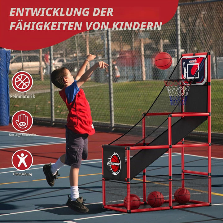 HYES Basketball Arcade Spiel, Kinder Basketballständer mit 4 Bällen, Single Shot Basketballkorb Indo