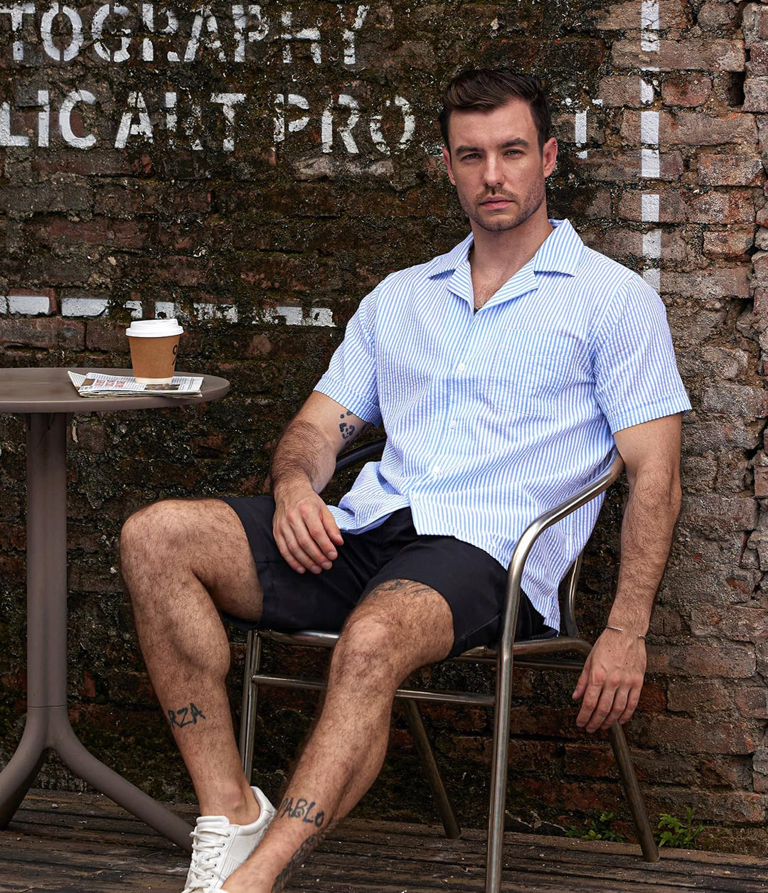 VATPAVE Herren Gestreifte Sommerhemd Casual Button Down Kurzarm Strand HawaiiHemd M Hellblau, M Hell