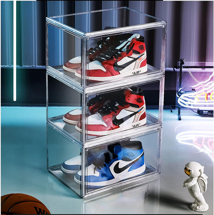 MECC Klare Schuhbox, stapelbarer Acrylschuhschrank, mit Magnettür,14.4x10.6x8inch/36x27x20cm (Clear