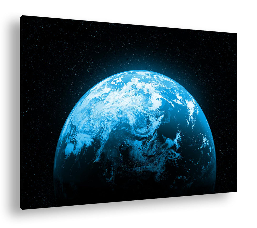 Planet Erde Format: 80x60 cm Effekt: Monocrome Blau als Leinwandbild, Motiv fertig gerahmt auf Echth