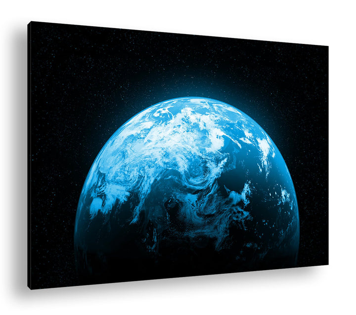 Planet Erde Format: 80x60 cm Effekt: Monocrome Blau als Leinwandbild, Motiv fertig gerahmt auf Echth