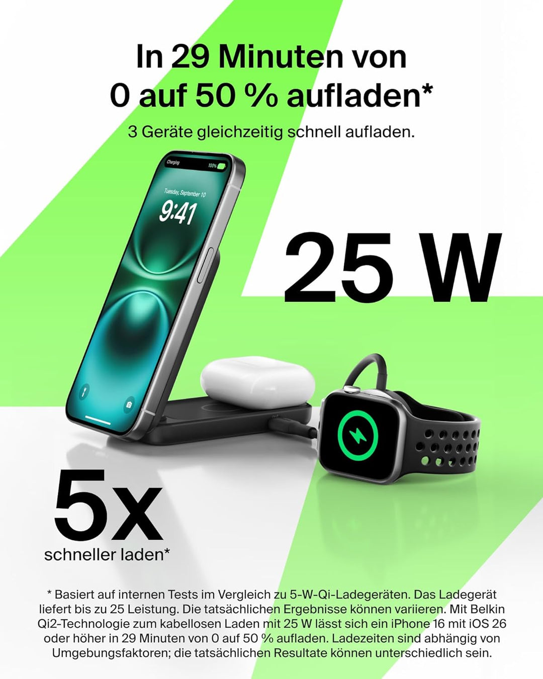 Belkin UltraCharge Qi 2.2 Ladestation 2 in 1, 25W, Ladegerät MagSafe Kompatibel, Induktive Ladestati