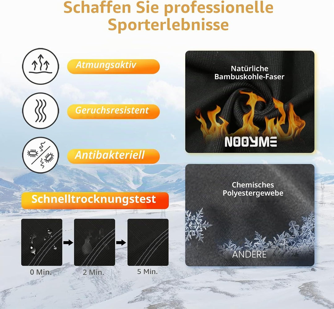 NOOYME Thermounterwäsche Herren Warm Atmungsaktiv Flexibel Skiunterwäsche Weich Thermo Unterwäsche M