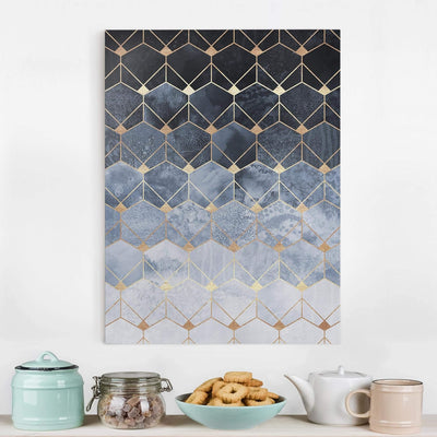 Leinwandbild Blaue Geometrie goldenes Art Deco Bild auf Leinwand 40x30 cm 40cm x 30cm, 40cm x 30cm