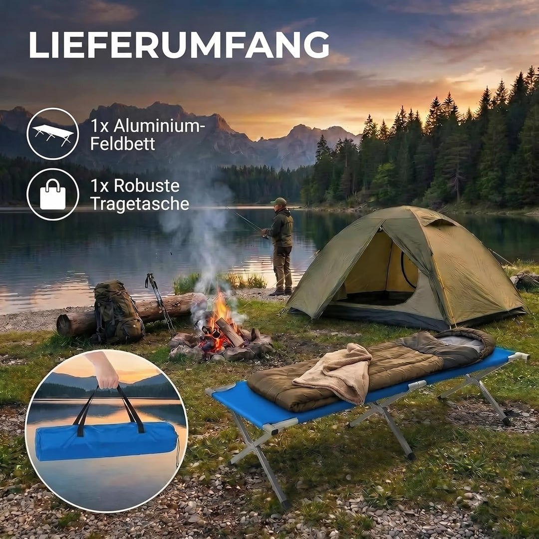 GOODS+GADGETS Faltbares Army Feldbett aus Aluminium - klappbares Campingbett & Gästebett