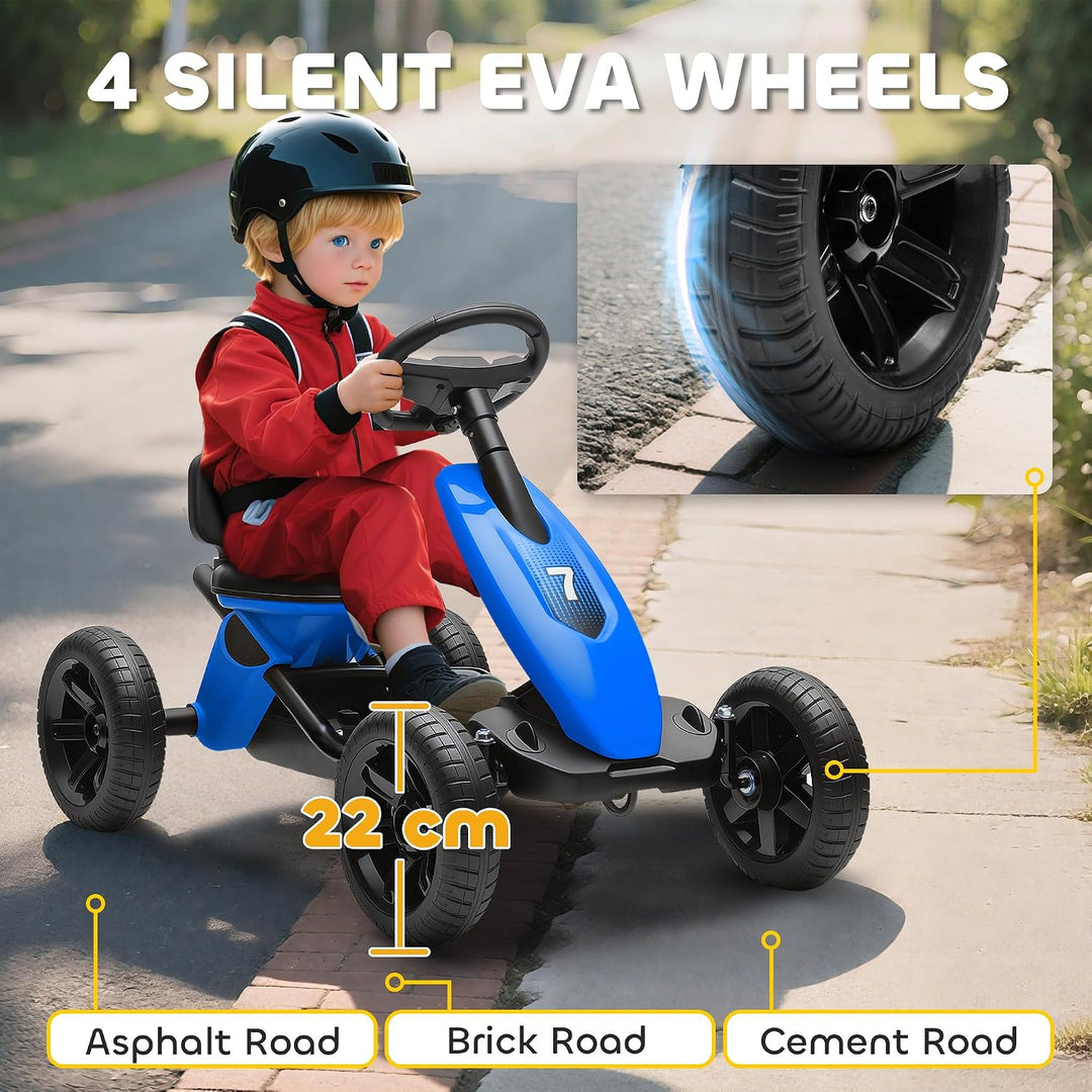 AIYAPLAY Pedal Go Kart für Kinder, Kinder-Rennwagen mit leisen Eva-Reifen, für 2-5 Jahre, blau | Kin