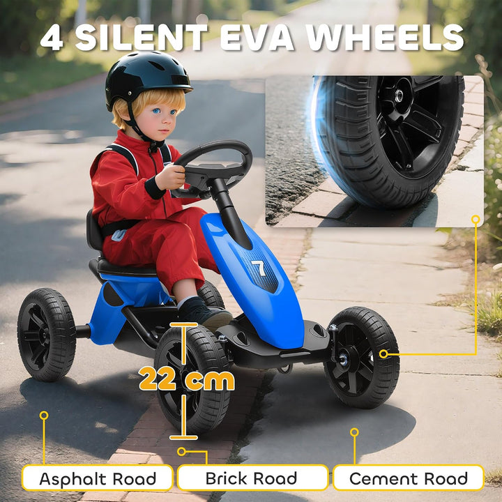 AIYAPLAY Pedal Go Kart für Kinder, Kinder-Rennwagen mit leisen Eva-Reifen, für 2-5 Jahre, blau | Kin