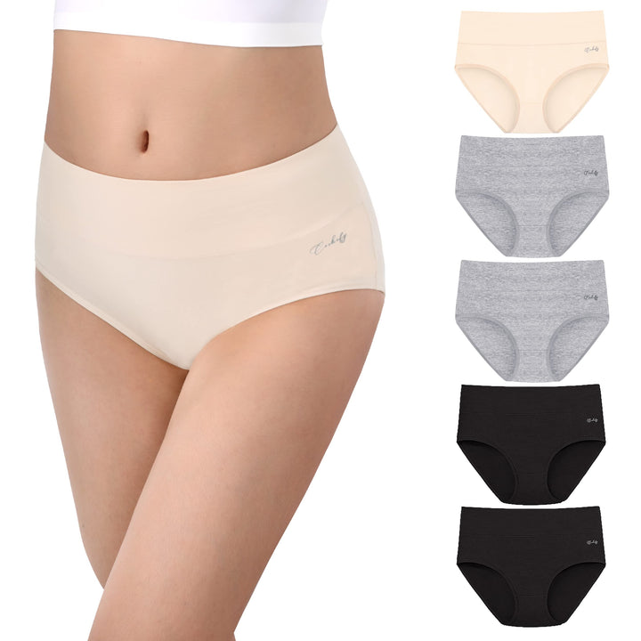anqier Unterhosen Damen, 5er Pack Stretch Baumwolle Hohe Taille Slips Damen Atmungsaktiv Panties Wei