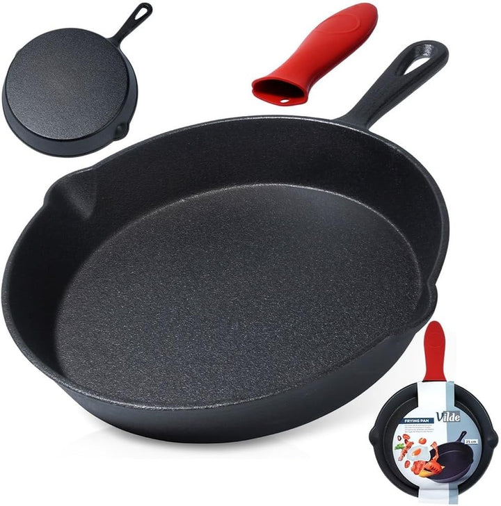 Vilde Gusseisenpfanne Eisenpfanne Grillpfanne aus Gusseisen mit Silikon-Griffschutz CAST LINE 25 cm