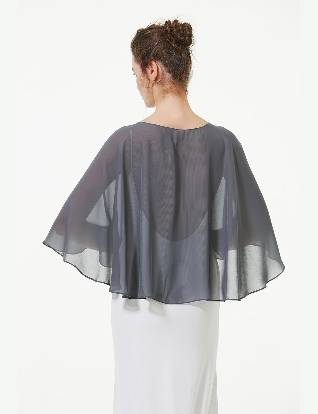 BEAUTELICATE Chiffon Stola Damen Festlich Chiffon Schal Cape Schultertuch mit Satinbesatz Ärmellos B