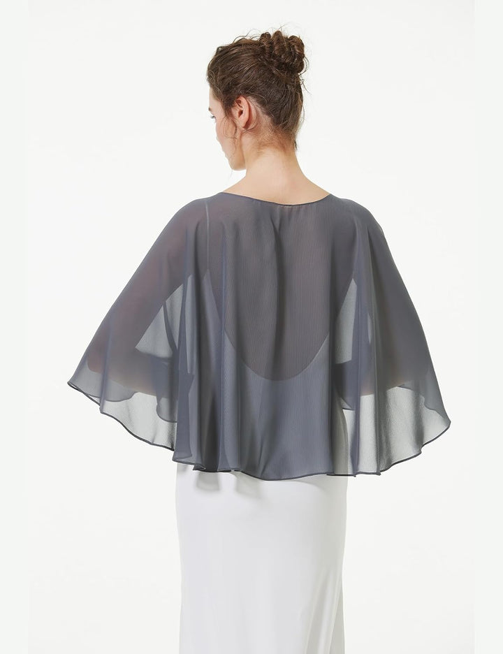 BEAUTELICATE Chiffon Stola Damen Festlich Chiffon Schal Cape Schultertuch mit Satinbesatz Ärmellos B