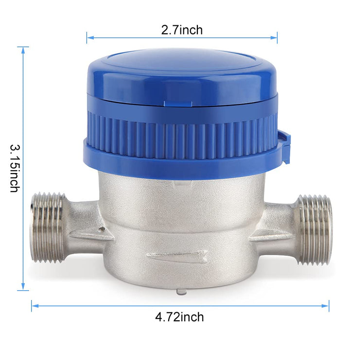Wasserzähler Garten 1/2 Zoll, Geeicht Kalt Wasseruhr, Zapfhahnzähler Mit Montagezubehör Und Schutzab