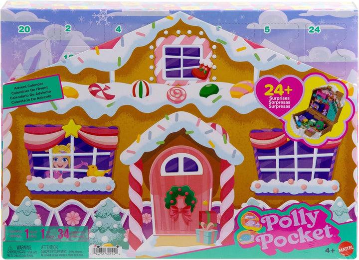 Polly Pocket Adventskalender mit Polly Pocket Puppe, Lebkuchenhaus-Spielset zum Selbermachen mit 24