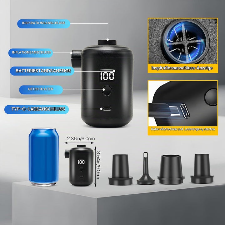 Elektrische Luftpumpe, 3600mAh USB-Ladebare Akku-Pumpe, Mini Luftpumpe Elektrisch Inflator, 280L/Min