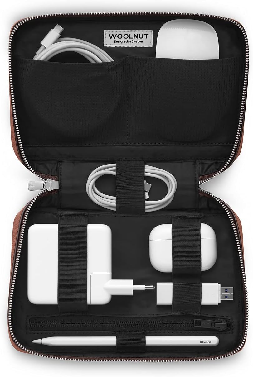 Woolnut Tech-Organizer aus Leder für Apple Zubehör - Cognac Braun, Cognac Braun
