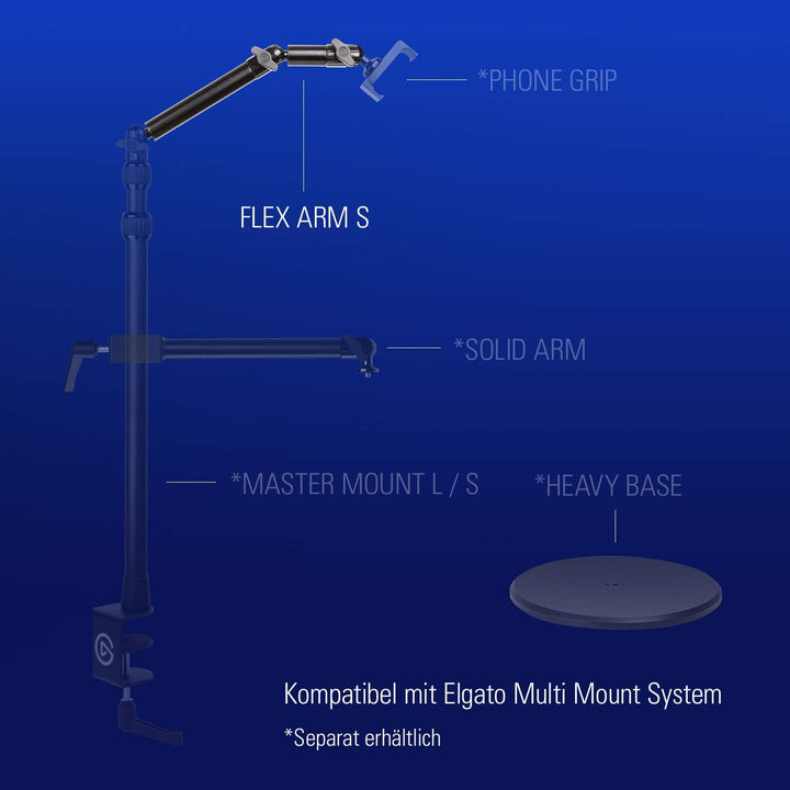 Elgato Flex Arm S, hochwertiger 2-gliedriger Gelenkarm für einfaches Befestigen und Anpassen von Bel