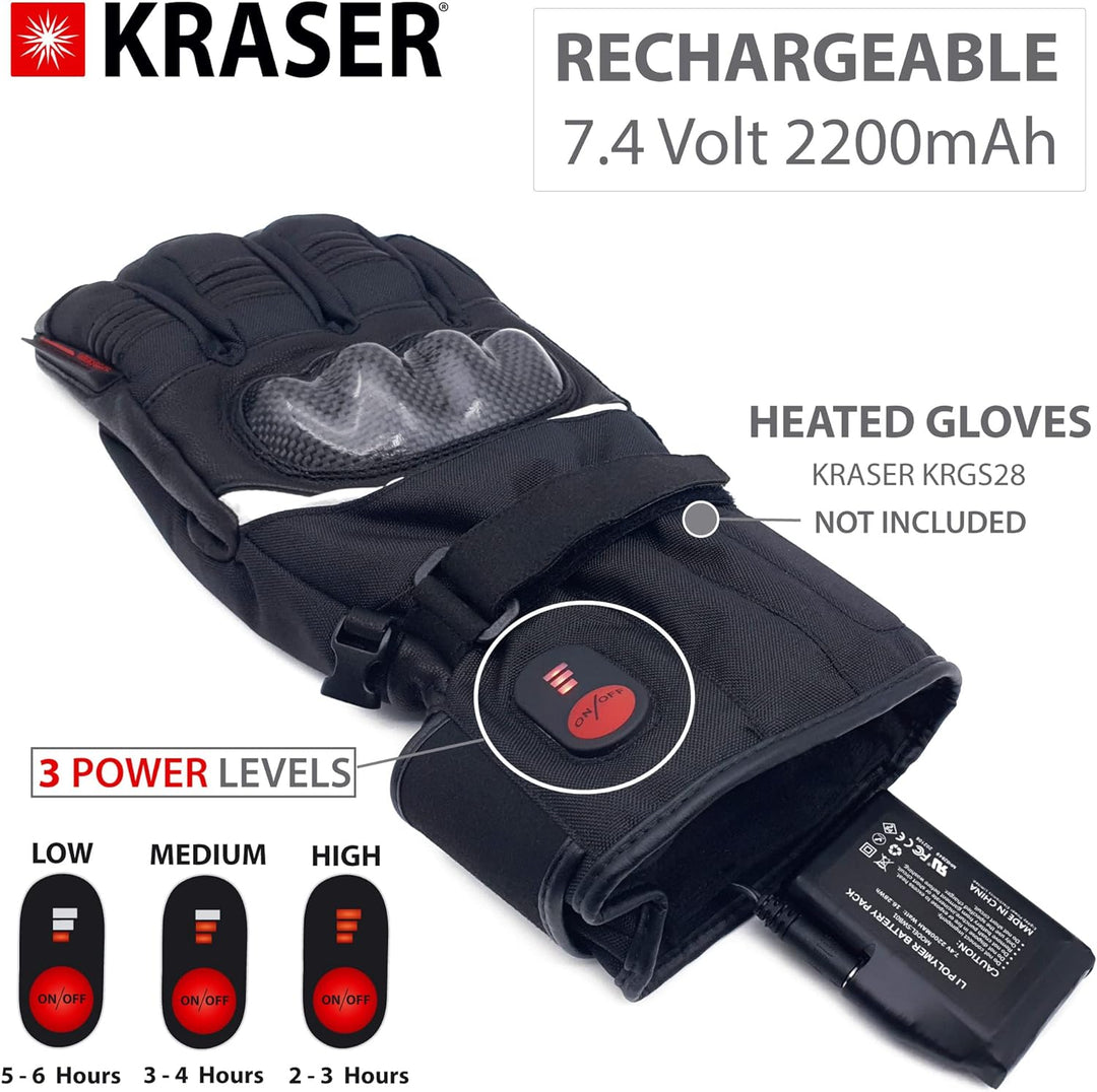 KRASER Unisex-Adult KRB01 Pack 2 Akkus für beheizte Handschuhe Bekleidung Elektrosocken, Ersatzakku,