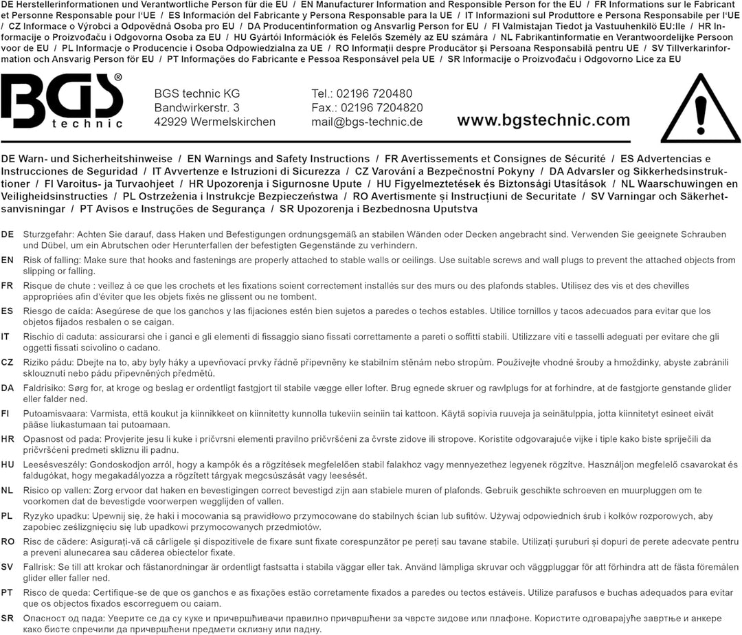 BGS Diy 88315 | Wandhaken-Satz | für Festzeltgarnituren | 4-tlg. | Aufhängung Biertisch Garnitur