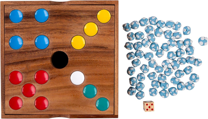 Engelhart Schweinchen Spiel Wurfelspiel mit 60 Keramik Schweinchen – Ferkelspiel in Holzbox, lustige