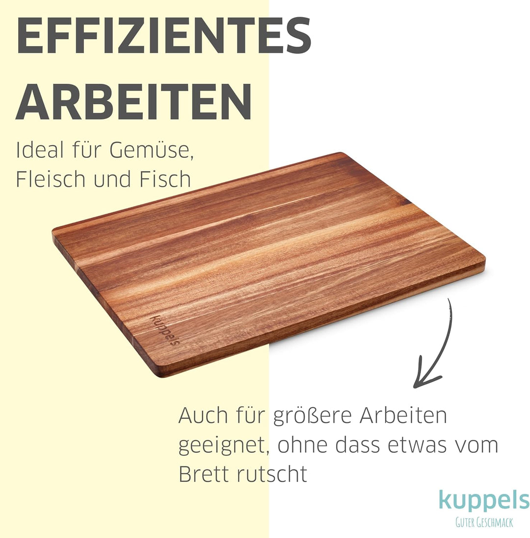 Kuppels Schneidebrett SLICE | Akazienholz | 40 x 30 x 1,5 cm | Holzbrett klingenschonend | Schneideb