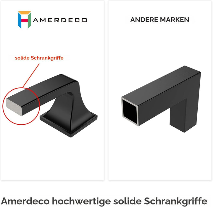 Amerdeco 10 Stück Möbelgriffe Schwarz 160mm Lochabstand Zinklegierung Griffe für Küchenschränke Schr