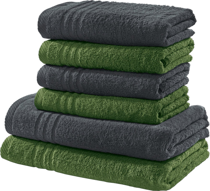 REDBEST Handtuchset, Frottierset New York 2-farbig 6-TLG. dunkelgrün-anthrazit - leichte, weiche Qua