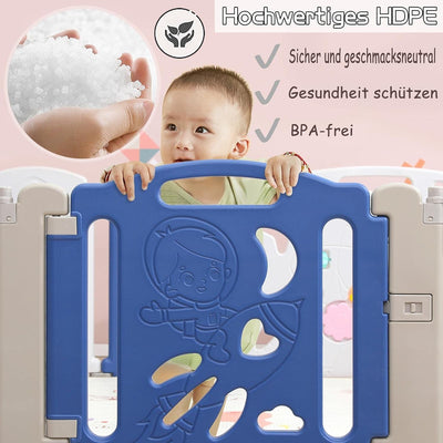 NAIZY Laufstall Baby 12+2 faltbar Laufgitter mit Spielzeugtafel & Türtafel Krabbelgitter Rutschfeste