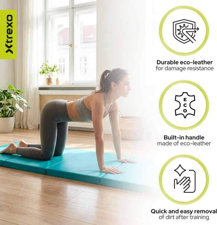 XTREXO Klappbare Gymnastikmatte – Turnmatte 4-teilig – Kunstleder & EPE-Schaumstoff – Faltbar mit Tr