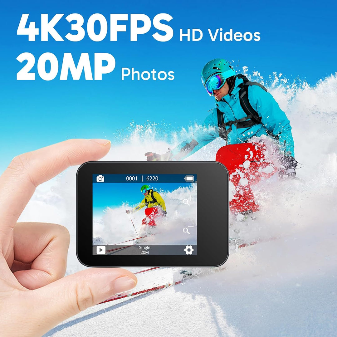 AKASO Action cam/Unterwasserkamera 4K WiFi 40M EIS Anti-Shake Action Kamera 4X Zoom mit Touchscreen,