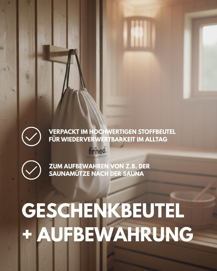 frihed | Sauna Geschenkset mit Saunamütze &amp; Saunaaufguss in Geschenkverpackung | für Männer und Frau