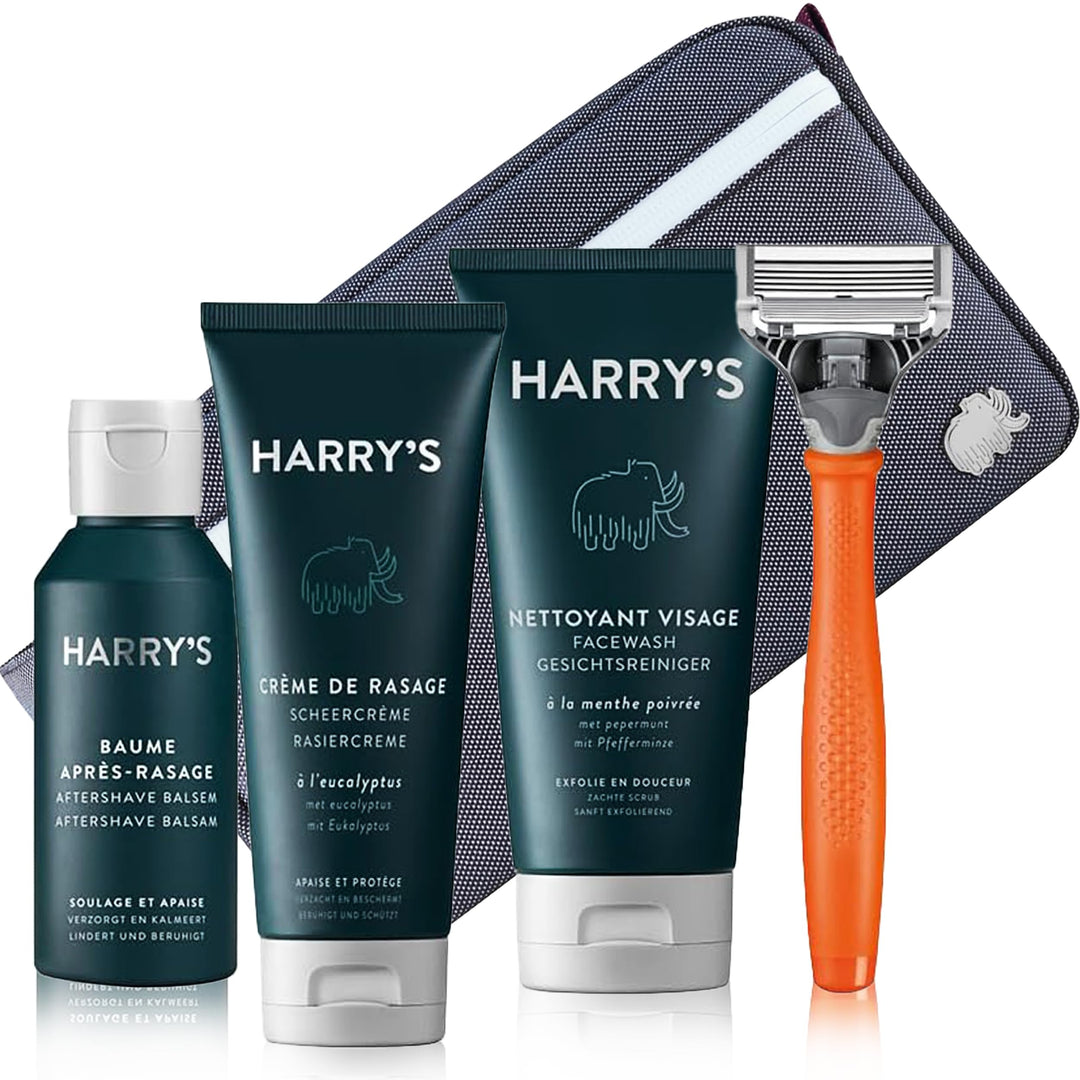 Harry's Geschenk-Set - Nassrasierer für Männer mit orangefarbenem Griff und 5-Klingen Rasierklinge,