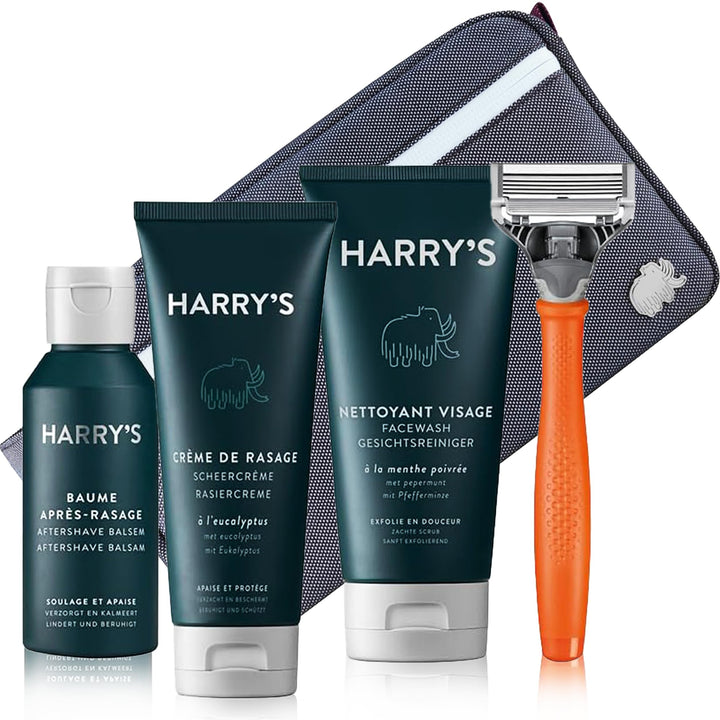 Harry's Geschenk-Set - Nassrasierer für Männer mit orangefarbenem Griff und 5-Klingen Rasierklinge,